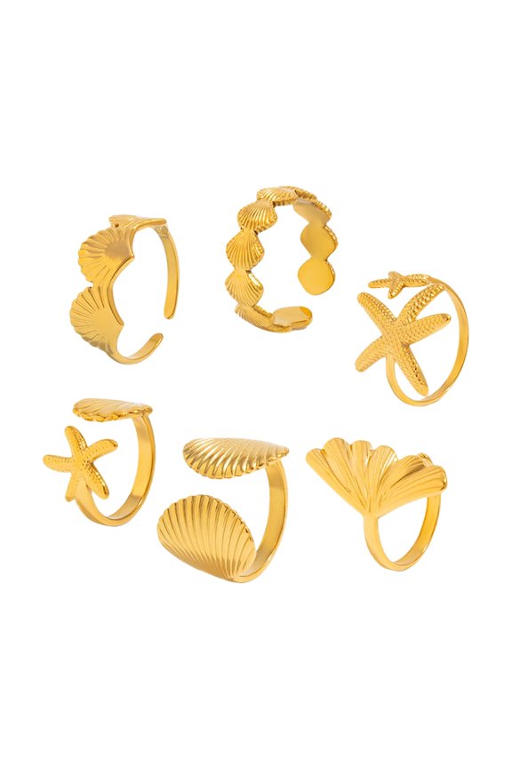 6Pcs Summer Jewelry Adjustable Star Shell Rings Ocean Theme Gift Sized to Fit