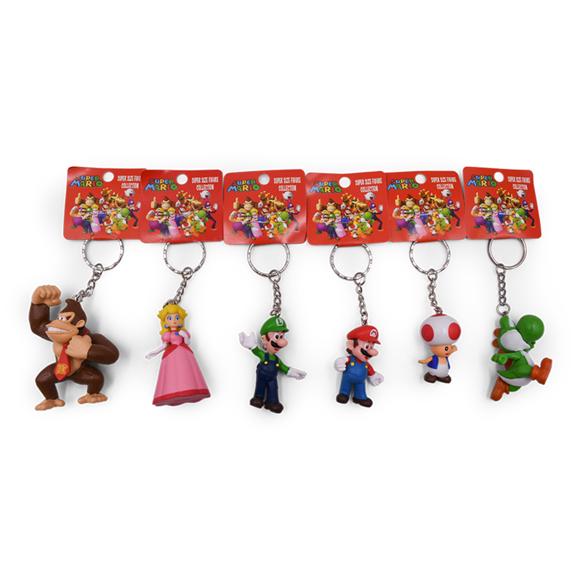 6Pcs Super Mario Bros Toys Set Keychain Mario Cartoon Key Ring Decoration