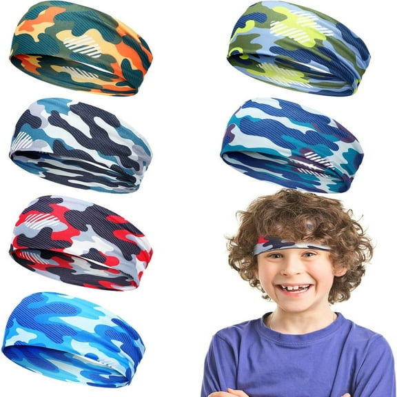 6Pcs Sweatbands for Kids-Non Slip Breathable Kids Athletic Sweatband Football Headband for Boys Girls 4 -10 Years Gifts, Milk Silk Elastic Sweat Absorbing Hairband for Basketball Soccer Baseball
