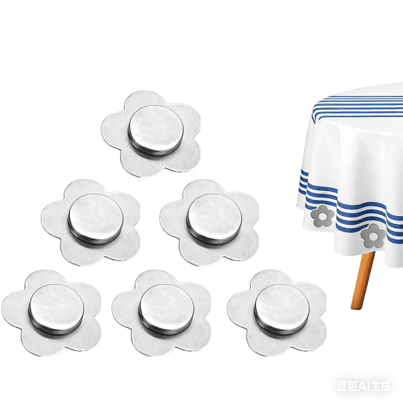 6Pcs Tablecloth Weights, Flower Shaped Stainless Steel Table Weights for Tablecloths Windproof Magnetic Clips for Picnic Wedding Party Decor