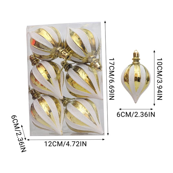 6Pcs Teardrop-Shaped Christmas Ornaments Set, Striped Pattern Hanging Decor, Festive Pendants for Xmas Tree & Car Decoration