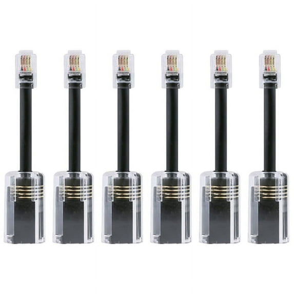 6Pcs Telephone Cord Detangler RJ9 4P4C Extended Rotating Anti-T-Angle Black Telephone Cord Landline Cable