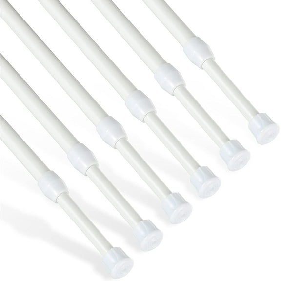 6Pcs Tension Rod, Tension Curtain Rod, No Drilling Rustproof Spring Small Tension Rod, Adjustable Tension Rods for Closet, Kitchen, Cupboard, Wardrobe, Bookshelf (White, 16-28 inch)