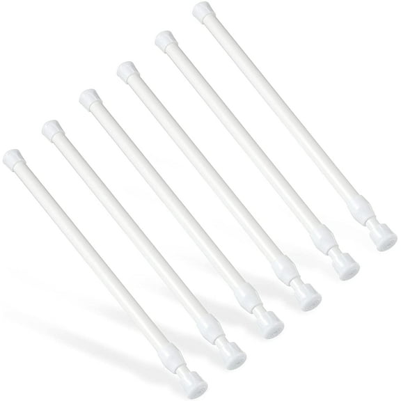 6Pcs Tension Rod, Tension Rods for Windows, No Drilling Rustproof Spring Adjustable Tension Curtain Rod for Doors, Windows, Wardrobe Bars, Drying Support Rods (White, 12-20 inch)