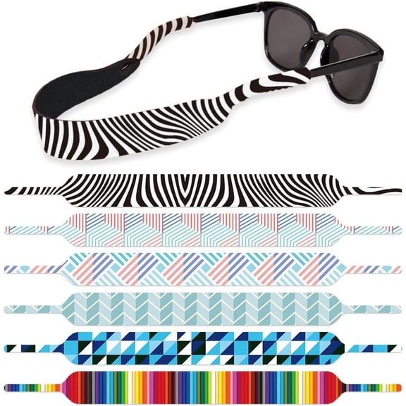 6Pcs Texture Floating Sunglass Straps Lightweight Neoprene Glasses Holder Straps with 6 Different Geometric Texture Patterns Colorful