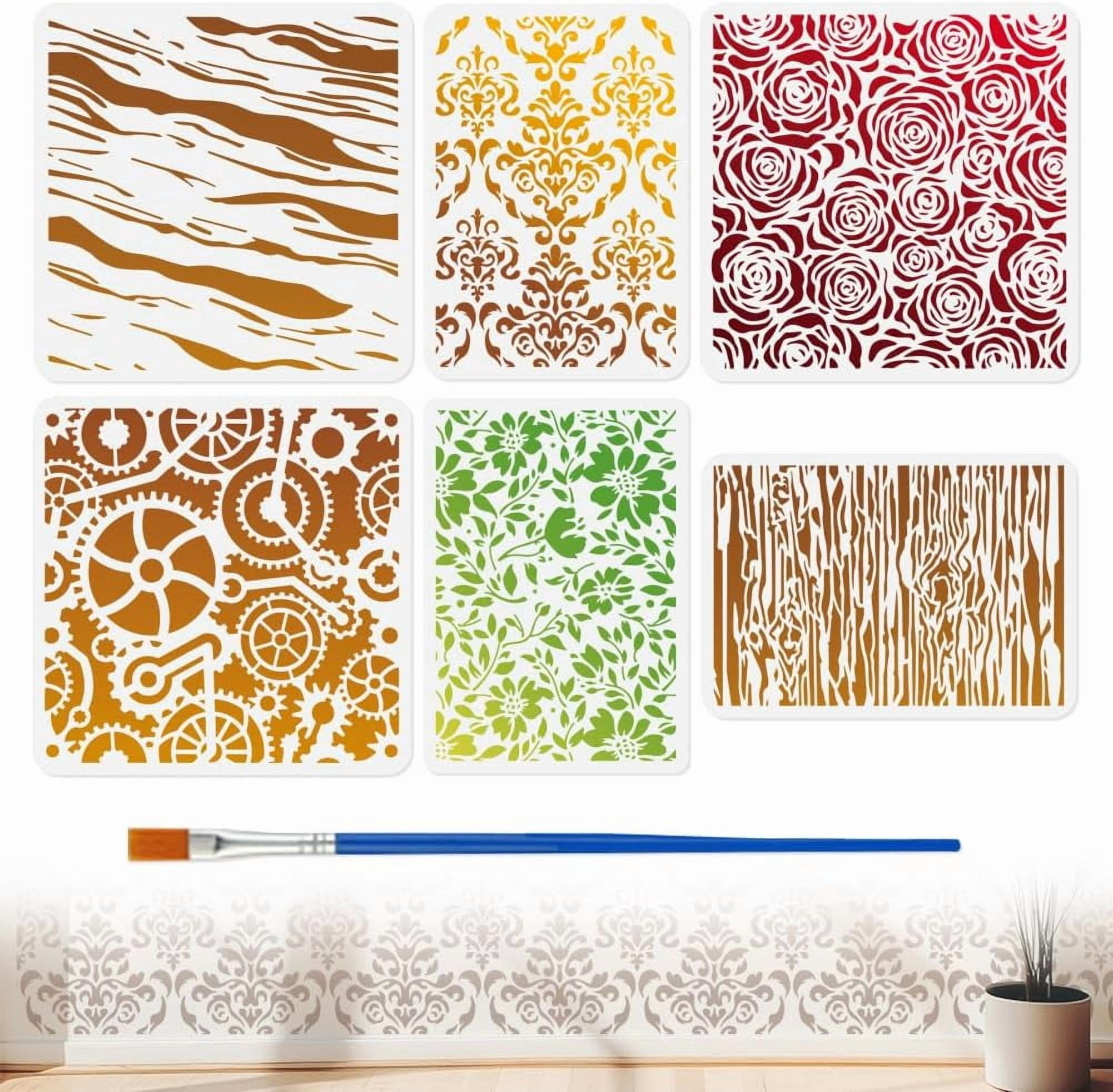 6Pcs Texture Stencils Painting Damask Floral Reusable Stencil Drawing ...