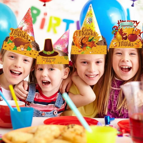 6Pcs Thanksgiving Party Hats - Turkey Pumpkin Themed Paper Hats for Adults & Kids, Festive Birthday Photo Props, Holiday Decoration Accessories