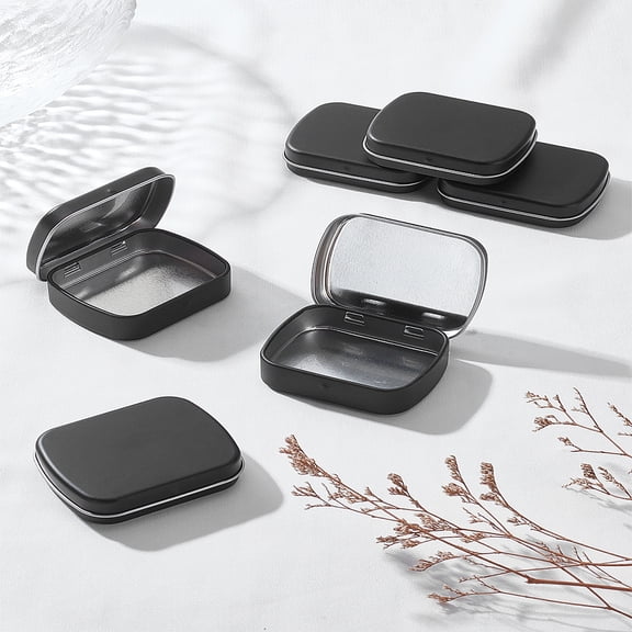 6Pcs Tinplate Storage Boxs Black Aluminium Tin Cans Rectangle Empty Tin Storage Containers for DIY Dry Storage Spices Tea Candy Party