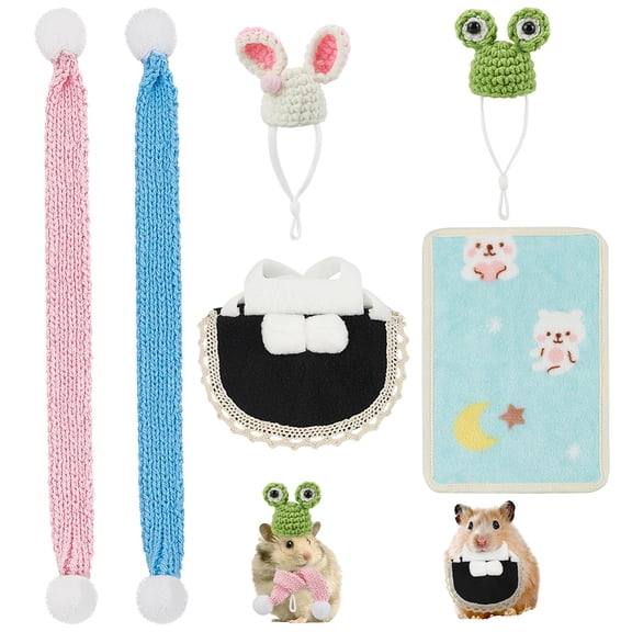 6Pcs Tiny Top Hats Little Hamster Clothes Costume Outfits Scarf Blankets Mini Hamster Hat Frog Rabbit Hat Small Hand Knitted Small Animal Hat