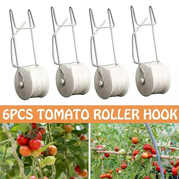 6Pcs Tomato Support Hooks, Tomato Trellis Roller Hooks with Vine Support String Rope Plant Roller Hooks Garden Trellis for Tomato Plant Vine Twine Crop