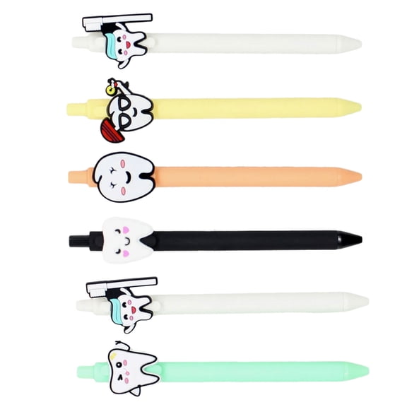 6Pcs Tooth Shaped Ballpoint Pen 1.0MM Retractable Ballpoint Pen Refillable Signing Pen for Nurses Dentists Students