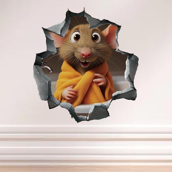 6Pcs Towel Mouse Wall Stickers Mouse Hole Wall Decal 3D Sticker Decal