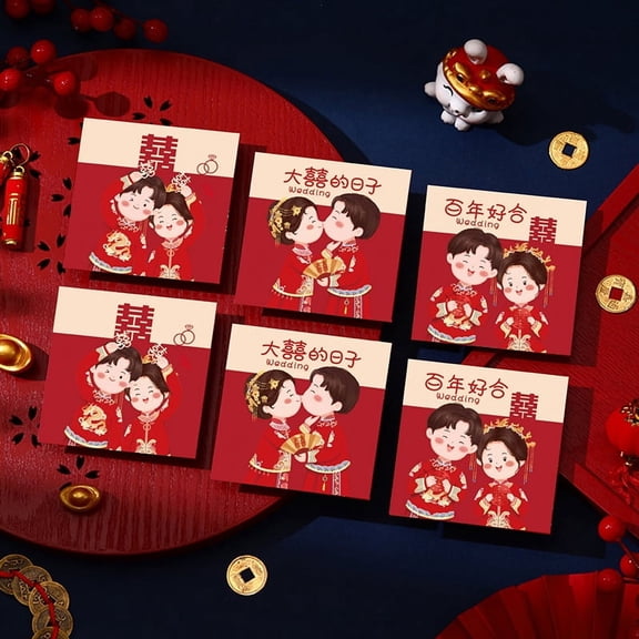6Pcs Traditional Chinese Wedding Red Envelope Lucky Money Packets Wedding Gifts