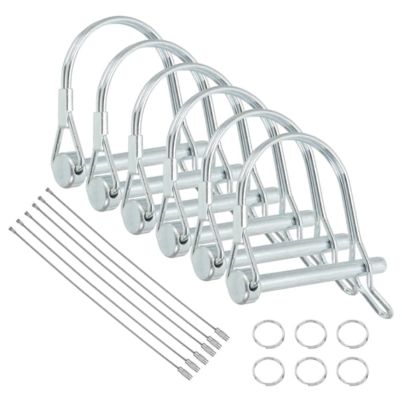 6Pcs Trailer Coupler Pin, 1/4"(6.3mm) x 2-3/8" Trailer Hitch Locking Pin with Steel Quick Release Ring, Wire Shaft Locking Accessories for Farm Lawn Garden Trailers Wagons Towing