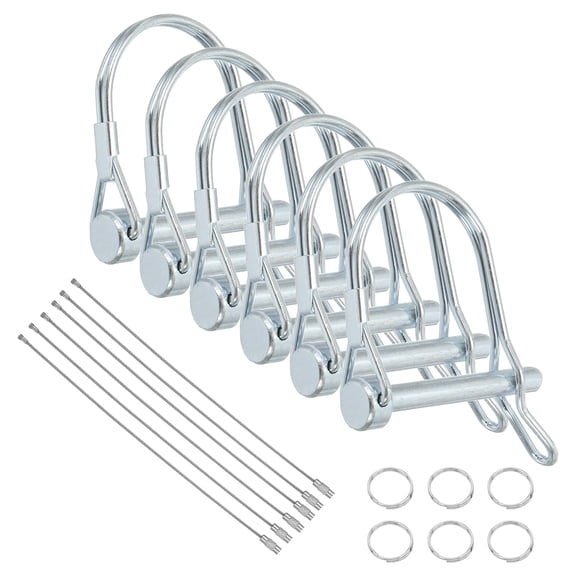 6Pcs Trailer Coupler Pin, 1/4" x 2" Trailer Hitch Locking Pin with Steel Quick Release Ring, Wire Shaft Locking Accessories for Farm Lawn Garden Trailers Wagons Towing
