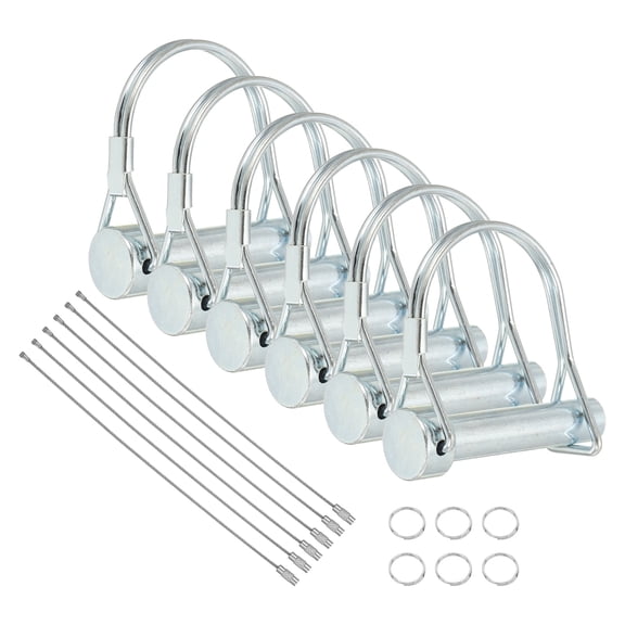 6Pcs Trailer Coupler Pin, 3/8" x 2-1/16" Trailer Hitch Locking Pin with Steel Quick Release Ring, Wire Shaft Locking Accessories for Farm Lawn Garden Wagons Towing