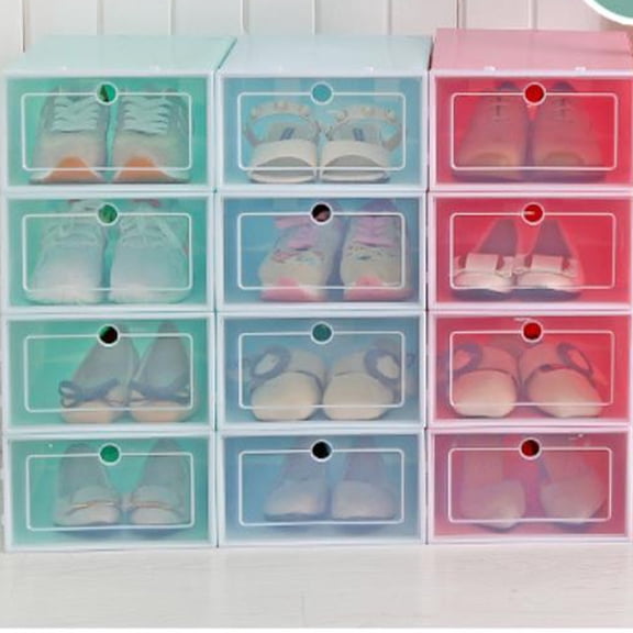 6Pcs Transparent Door Blue Shoe Container Stackable Plastic for Shoe Storage