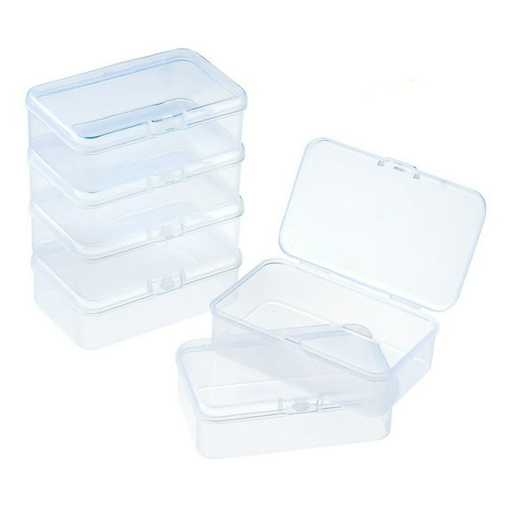 6Pcs Transparent Plastic Box with Hinged Lid for DIY Art Craft Nail Diamonds Bead Storage Rectangle Clear 8.8x5.5x2.8cm
