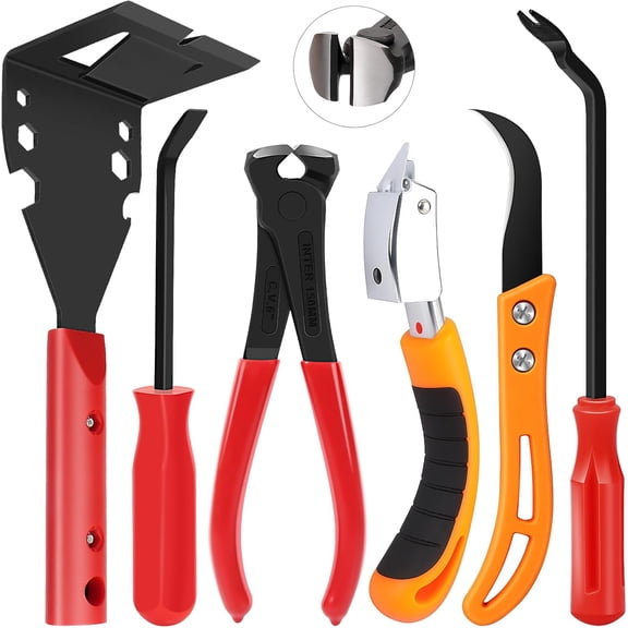 6Pcs Trim Removal Tool with Staple Remover Tool Kit, Nail Puller Baseboard Removal Tool Upholstery Staple Remover Clip Removal Tool Pry Bar Carpet Fastener Remover Tool Kit for Car Wooden Floor