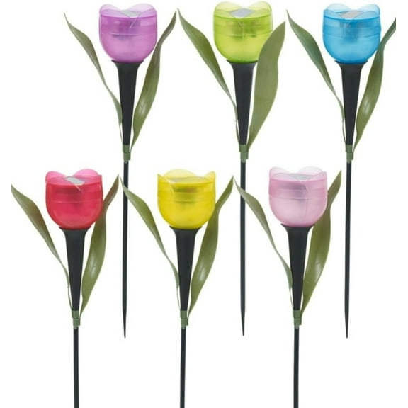 6Pcs Tulip Solar Garden Lights Tulips Solar Outdoor Lights Decorative LED Solar Flower Lights Waterproof Solar Stake Lights Multi Color Landscape Lights for Garden, Patio, Backyard, Lawn Decoration