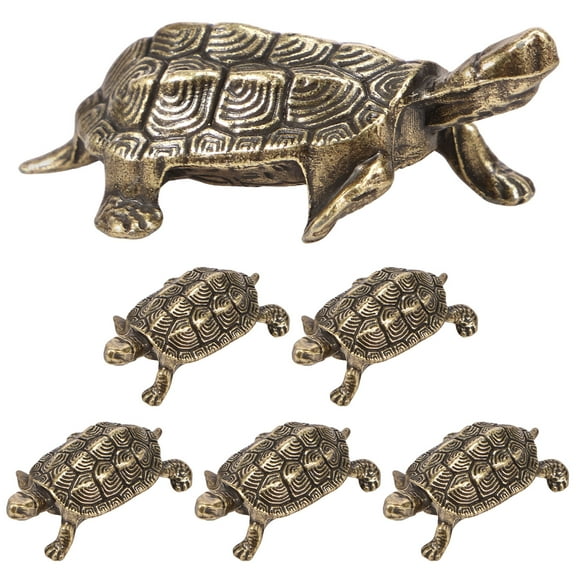 6Pcs Turtle Figure Brass Tortoise Statue Retro Style Turtle Ornament Simulation Tortoise Decoration for Home Office Outdoor Garden Landscape Balcony