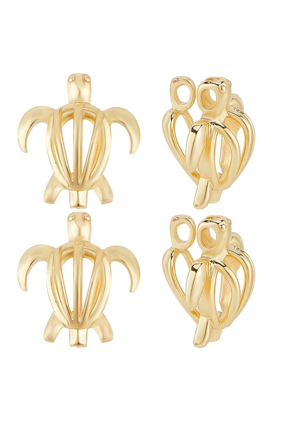 6Pcs Turtle Shell Shape Pendant Charms 18K Gold Plated Brass Openable Bead Cage Necklace Pendants Findings for Jewelry Dangle
