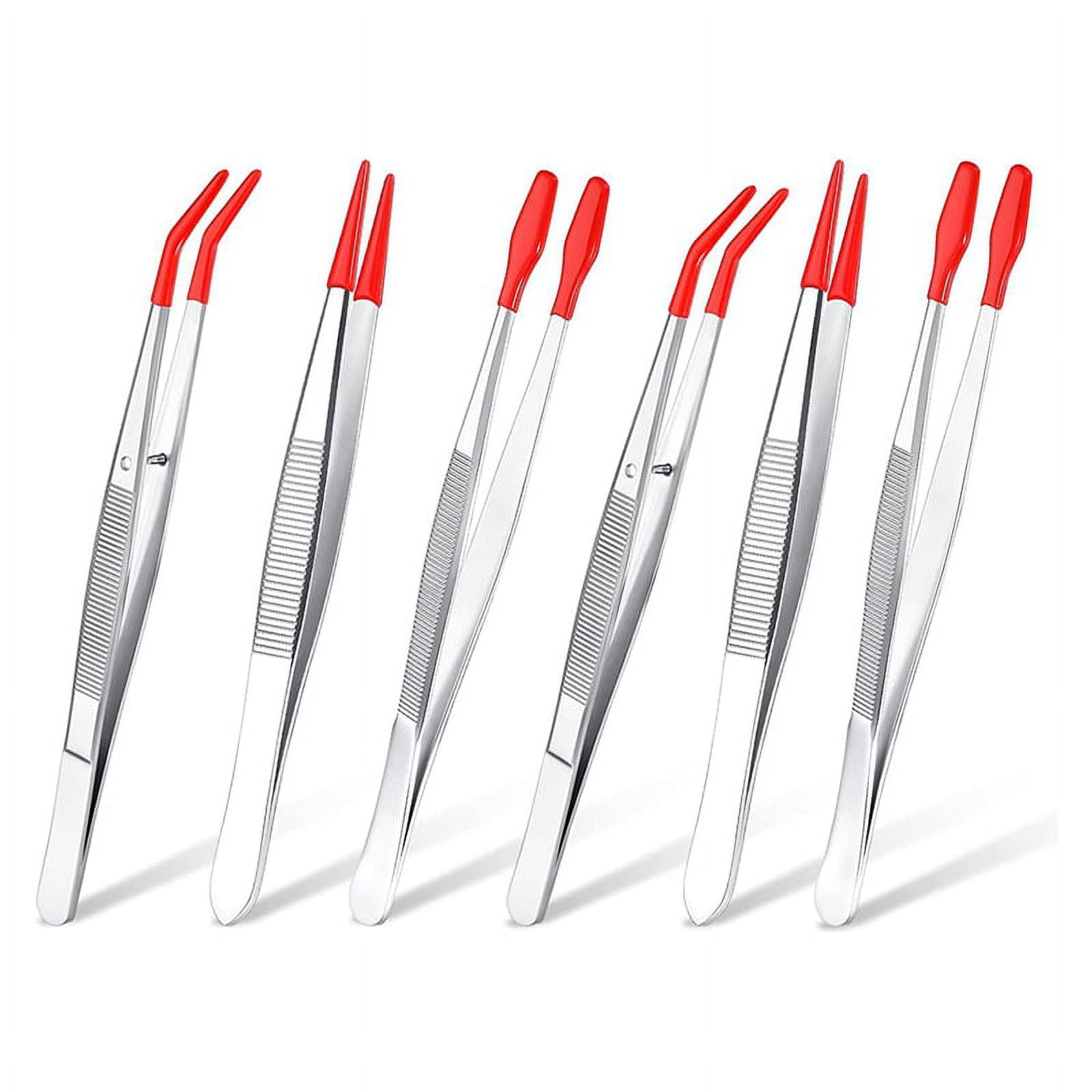6Pcs Tweezers with Rubber Tips Set Soft PVC Rubber Coated Tips Bent and