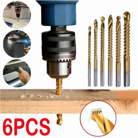 6Pcs Twist Drill Bit Set Power Tool Accessories Screw Holes For Wood Metal Us
