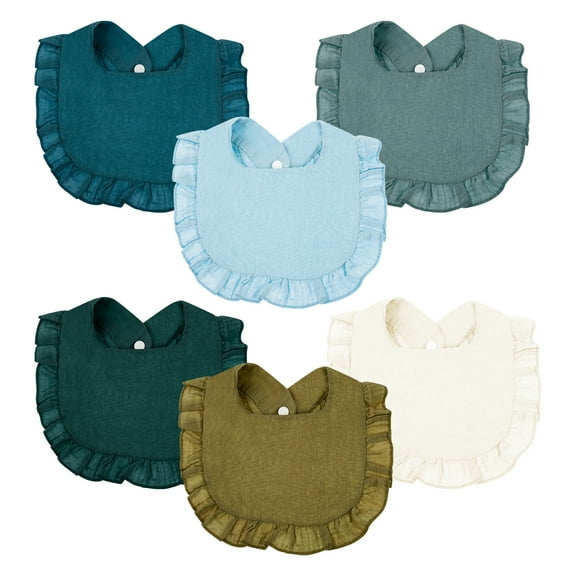 6Pcs U Shape Soft Baby Drooling Bib Adjustable Ruffle Edge Bandana Drool Bib With Press Stud for Unisex Boy and Girl