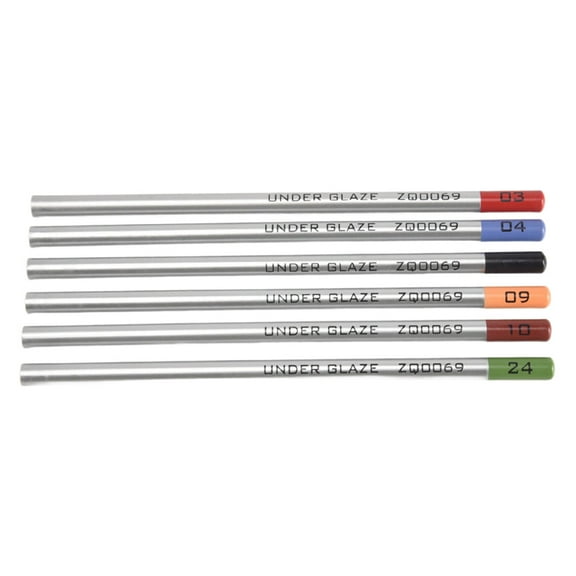 6Pcs Underglaze Pencils for Pottery Decorating Fused Glass and Under Glaze Ceramics