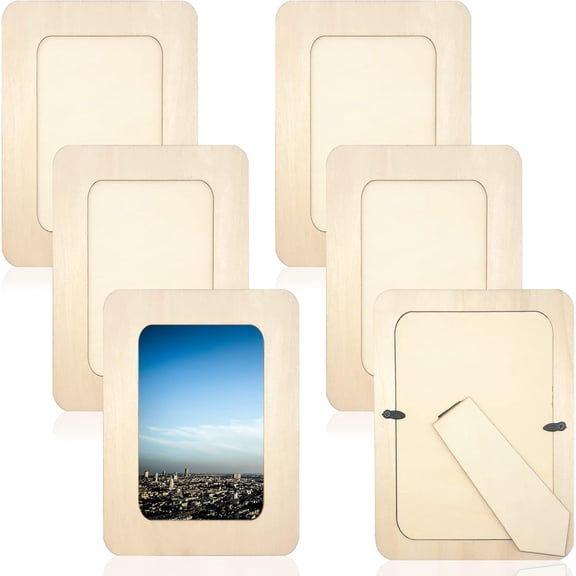 6Pcs Unfinished Solid Wood 4×6 Inch Standing Photo Frames, Rectangle DIY Craft Frames for Holiday Gifts & Decor