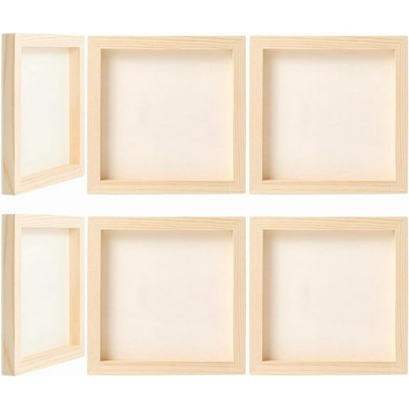 6Pcs Unfinished Wood Canvas Boards 14.8 x 14.8cm Square Wooden Cradled Panels Blank Painting Wood Boards for Watercolor Oil Painting Drawing Pouring Easel Display DIY Art Crafts Decor PapayaWhip