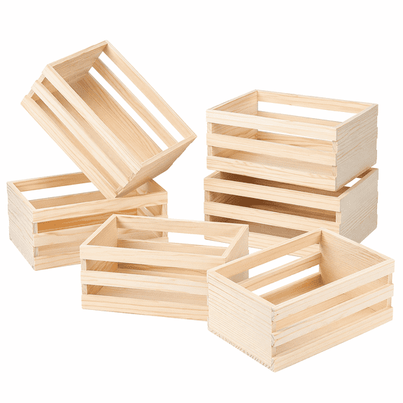 6Pcs Unfinished Wooden Crates, Small DIY Crafts Wooden Box Organizer, Rustic DIY Mini Craft Cubes, Sturdy & Durable, for Painting, Gift Wrapping and Display Organizer, Decorative Storage Box