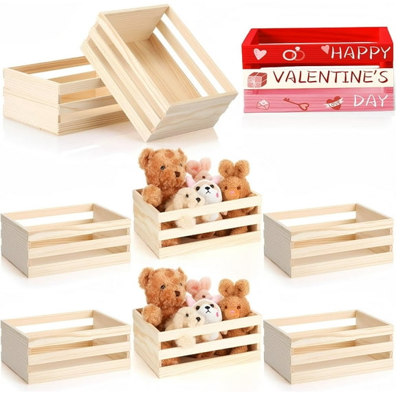 6Pcs Unfinished Wooden Crates, Small DIY Crafts Wooden Box Organizer, Rustic DIY Mini Craft Cubes, Sturdy & Durable, for Painting, Gift Wrapping and Display Organizer, Decorative Storage Box