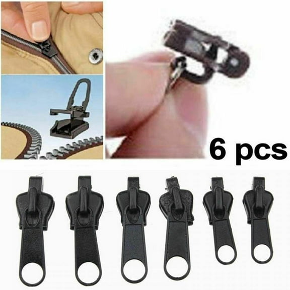6Pcs Universal Instant Fix Repair Kit Replacement 3 Sizes Zip Slider Teeth Rescue New Design Sewing Clothes Black, Coffee