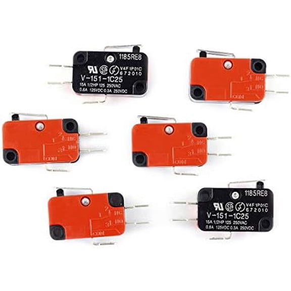6Pcs V-151-1C25 Short Straight Lever Type  Limit Switch SPDT Snap Action for Arduino (Pack of 6) CYT1112$$Electrical