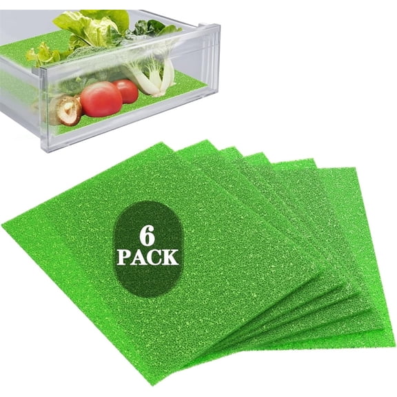 6Pcs Vegetable and Fruit Life Extender Fridge Shelf Sponge Liner, NOGIS 12" x 15" Cuttable, Washable, & Reusable Refrigerator Mat, Ventilation to Keep Produce Fresh Longer Prevents Spoilage