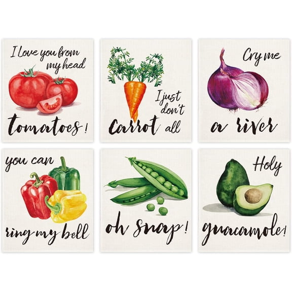 6Pcs Vegetable Swedish Dishcloths Colorful Vegetable Kitchen Dish Towel Reusable Cotton Kitchen Towels for Christmas Autumn Harvest Baking Cooking Home Kitchen Bathroom Decor, 6.7 x 7.7Inch