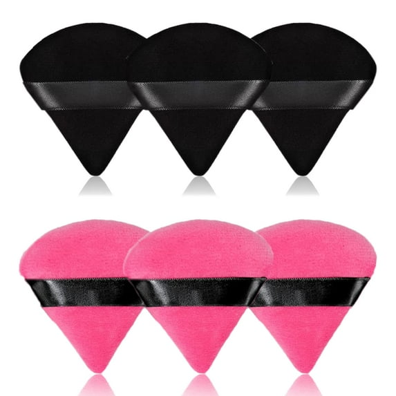 6Pcs Velour Triangle Powder Puff,Soft Pure Cotton Face Makeup Sponge Powder Puffs,Loose Powder Cosmetic Foundation Mineral Powder Wet Dry-Black/Rose Red