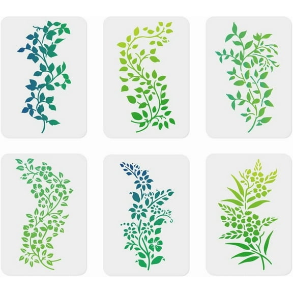 6Pcs Vine Leaves Wall Stencil Templates 11.7 x 8.3 Inch Reusable Plastic Plant Art Stencils for Painting on Wood Wall Floor Tile Fabric Glass Furniture Flower DIY Home Decor Or Craft Stencil diy