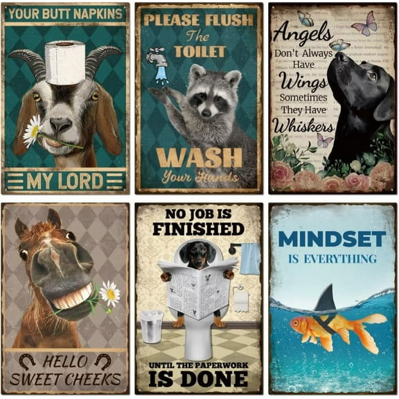 6Pcs Vintage Funny Animal Metal Tin Sign Plaque Poster 812inch Retro Metal Wall Decorative Tin Signs for Home Kitchen Bar Coffee Shop DIY