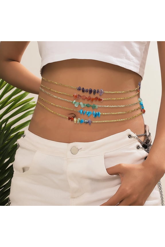 6Pcs Waist Bead Chains 31.50 Inches multicolored Glass Seed Beaded Belly Chain Fashionable Jewelry Accessories for Women Summer Beach Party Birthday Decoration Making DIY