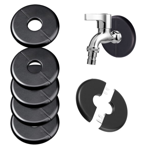 6Pcs Wall Split Flange 22mm Buckle Design Plumbing Cover Plates Self-Adhesive Escutcheon Plate Pipe Flange Cover Black