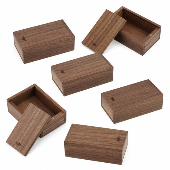 6Pcs Walnut Wood Small Keepsake Boxes, Mini Sliding Lid Storage Boxes with Natural Wooden Design for Gifts, Crafts and Small Item Organization
