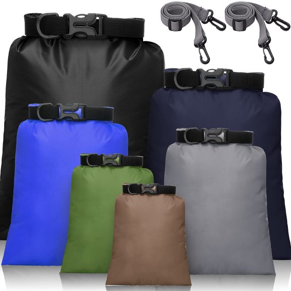6Pcs Waterproof Dry Bags, Lightweight Outdoor Waterproof Dry Stuff Sacks 15/8/5/4/3/2 L and Long Adjustable Shoulder Strap for Kayaking Rafting Boating Hiking Camping