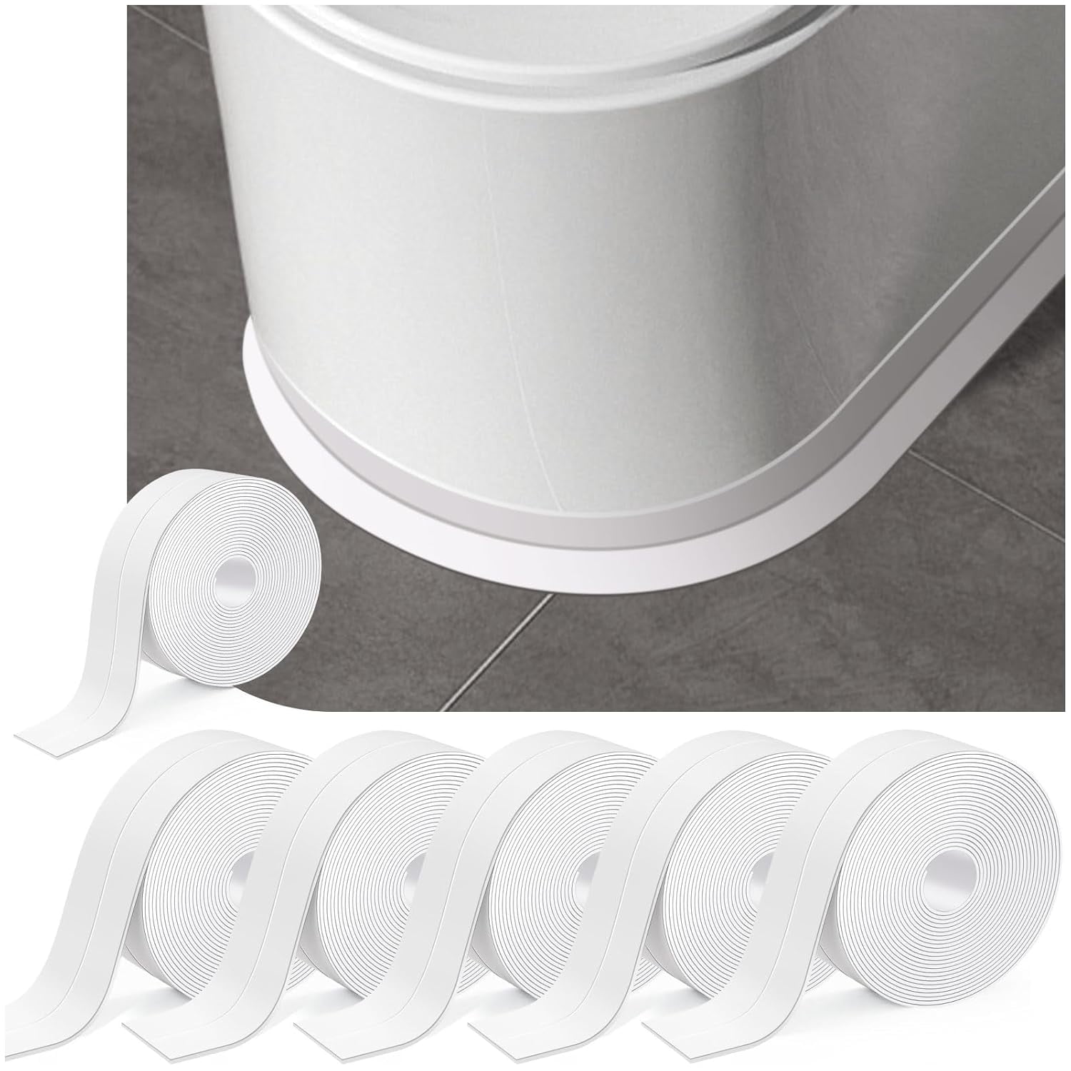 6Pcs Waterproof Self-Adhesive White Caulk Tape, Sealing Tape PVC ...