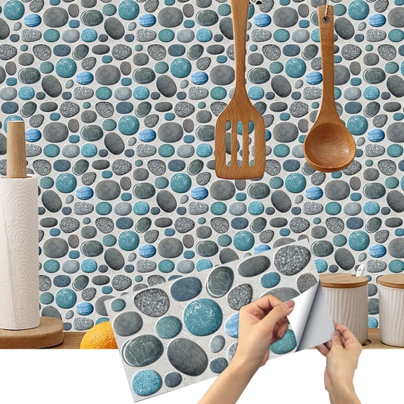 6Pcs Waterproof Tiles Stickers Wall Decals 11.81'' x 5.91'' Blue Gray Mosaic Stone Pattern Sticker Peel and Stick Kitchen Backsplash