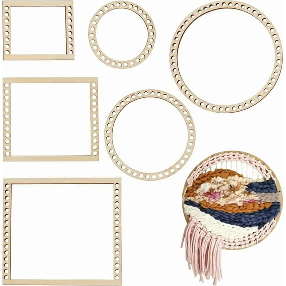 6Pcs Weaving Loom Kit Wooden Mini DIY Weaving Loom Rectangle and Round Weaving Looms for Hanging Decor Woven Tapestry Knitted Crafts Making