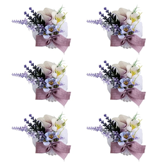 6Pcs Wedding Bride Wrist Corsage Elegant Wrist Flower with Ribbon for Wedding Bridal Shower Prom Bridesmaid Sisters Purple