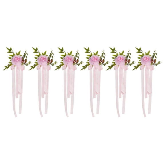 6Pcs Wedding Chair Decorations Pew Flowers For Wedding Aisle Decoration Pew Flowers With Artificial Flowers Eucalyptus And Ribbons For Church Chair Party Ceremony, Pink Home Decor
